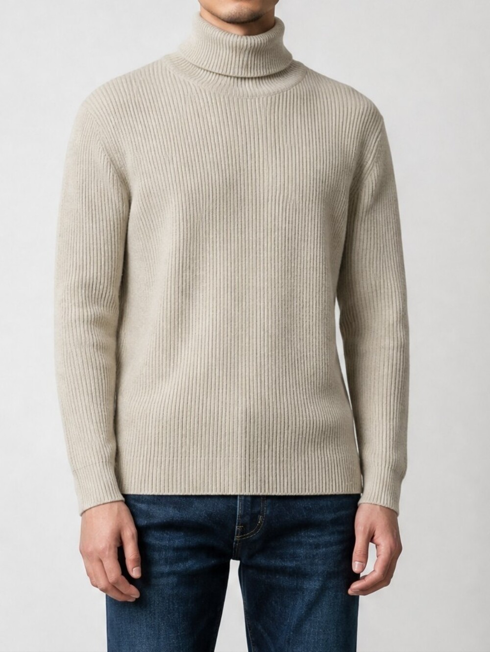 Men's Ribbed Turtleneck Sweater - Cream